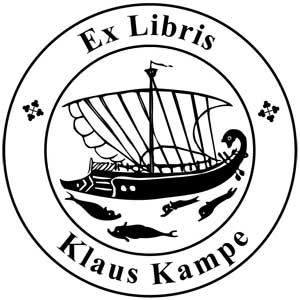 Ex Libris Schiff des Dionysos mit Delphinen