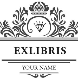 Exlibris Banner Stempel mit Krone und Diamant