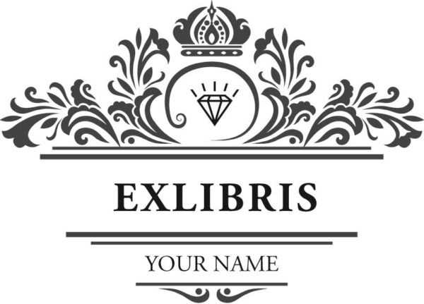 Exlibris Banner Stempel mit Krone und Diamant