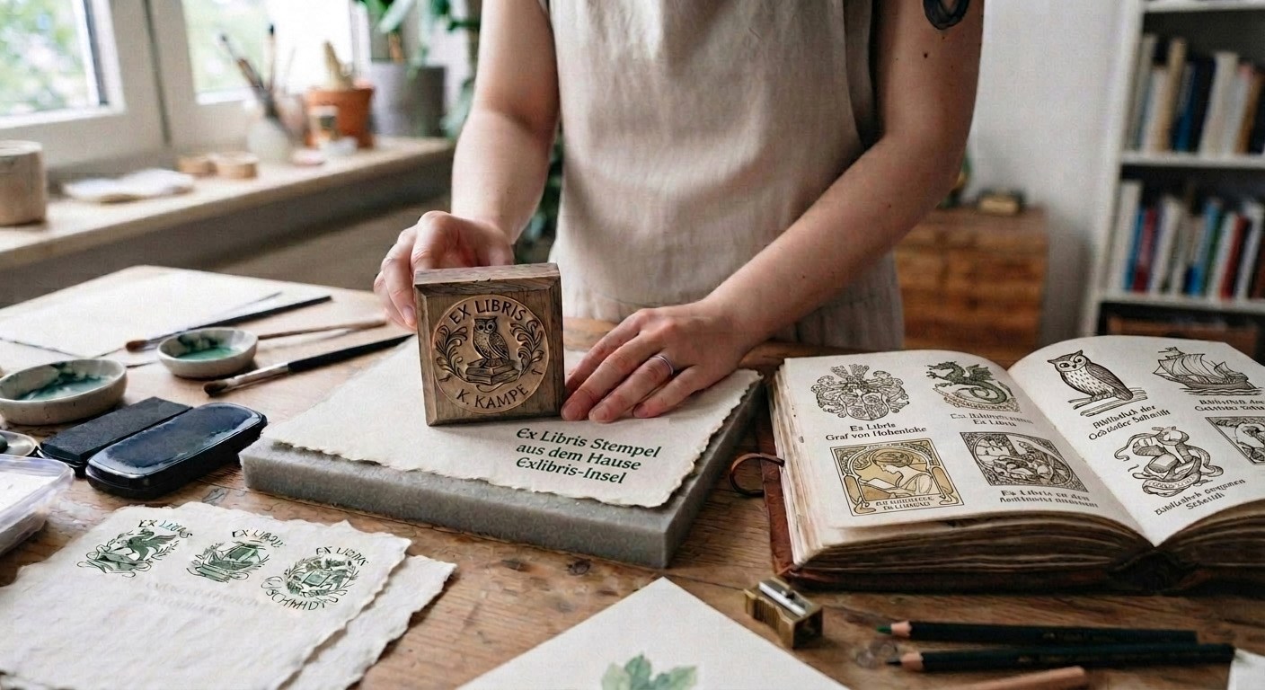 Handgefertigte Exlibris in der Berliner Werkstatt der EXLIBRIS-INSEL