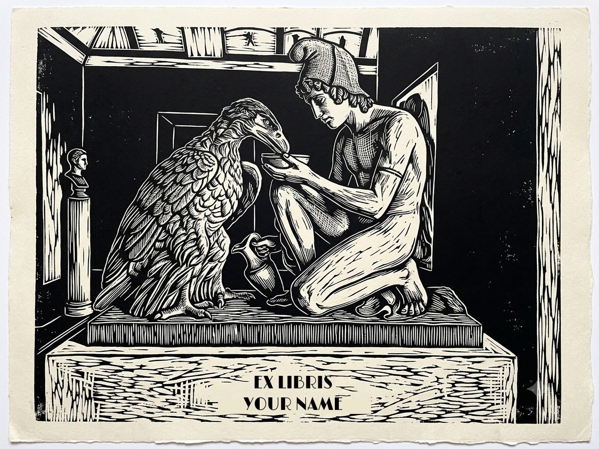 Aus der Statue gestaltetes Ex Libris mit Ganymed und Adler