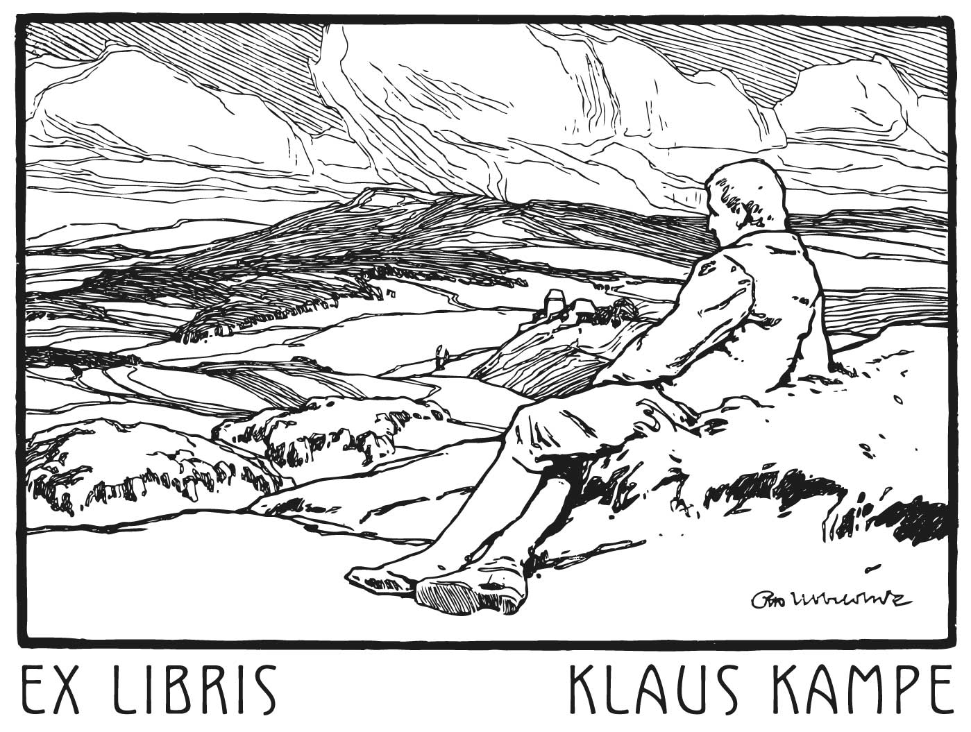 Ex Libris Mann in Landschaft