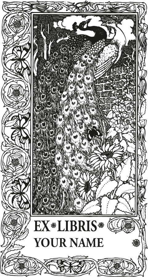 Bookplate animals peacock