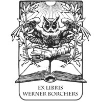Bookplate featuring an owl—a symbol of knowledge and science Bookplate featuring an owl—a symbol of knowledge and science