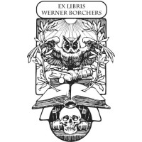 Ex Libris Eule mit Totenkopf