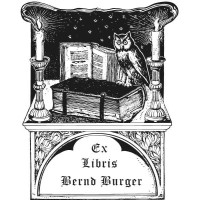 Ex Libris Eule und Buch und Kerzen