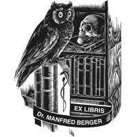 Bookplate Owl and Medicine, Aesculapius
