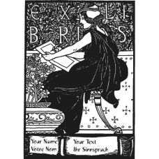 Ex Libris zeichnende, schreibende Frau
