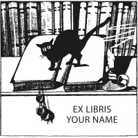 Bookplate cat with book