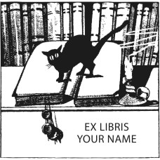 Bookplate cat with book