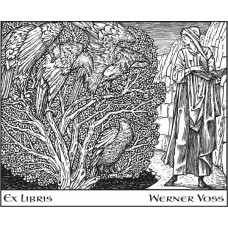 Bookplate Man, Book and Birds (el str ba-vo) by www.exlibris-insel.de/shop