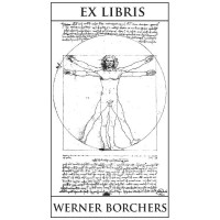 Bookplate Vitruvian Man with text
