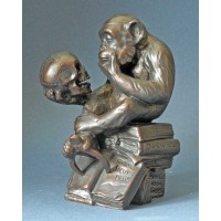 Thinking monkey with skull
