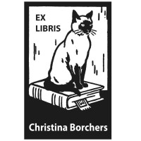 Bookplate siam cat with book