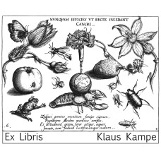 Bookplate cancer, butterfly, frog