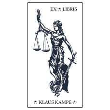 Ex Libris Justitia mit Waage und Schwert