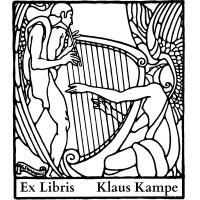 Bookplate music, harp and flute