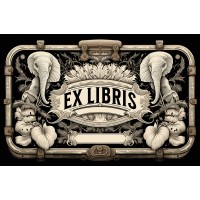 Bookplate Ex Libris suitcase label with elephants and foliage