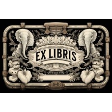 Ex Libris Koffer Etikette mit Elefanten und Blattwerk