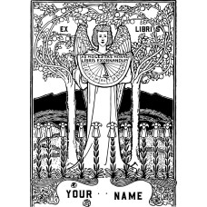 Bookplate Art Nouveau Tree Figure and Sundial