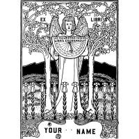 Ex Libris Jugendstil Baum Figur und Sonnenuhr