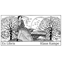 Bookplate Ex Libris Tree, Nature, Fountain