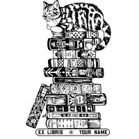 Ex Libris cat on pile of books