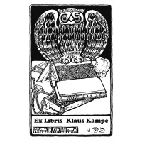 Bookplate Ex Libris owl on books