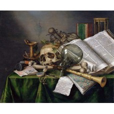 FineArt Foto Matt Druck aus unserer Vanitas Serie, ein Stilleben mit Totenschädel, Sanduhr und Flöte