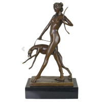 Sculpture Art Deco Nude Diana with greyhound
