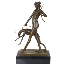 Sculpture Art Deco Nude Diana with greyhound