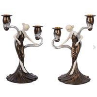 Sculpture Art Deco two figurative candlesticks Art Nouveau ladies vintage