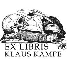 Ex Libris Buch, Mensch und Totenschädel
