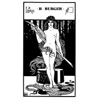 Bookplate Ex Libris Art Nouveau Female Figure with a Feather